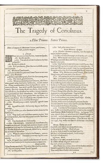 Shakespeare, William (1564-1616) The Tragedie of Coriolanus [and] The Lamentable Tragedy of Titus Andronicus Extracted from the First F